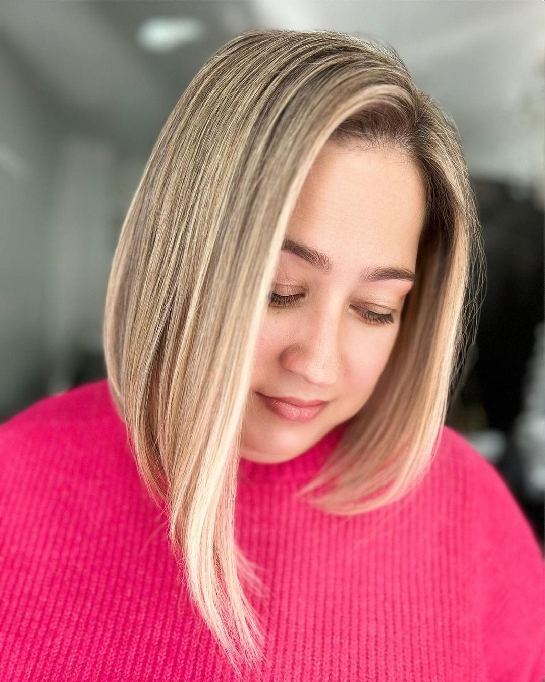 Blonde A-Line Bob with One Side Longer