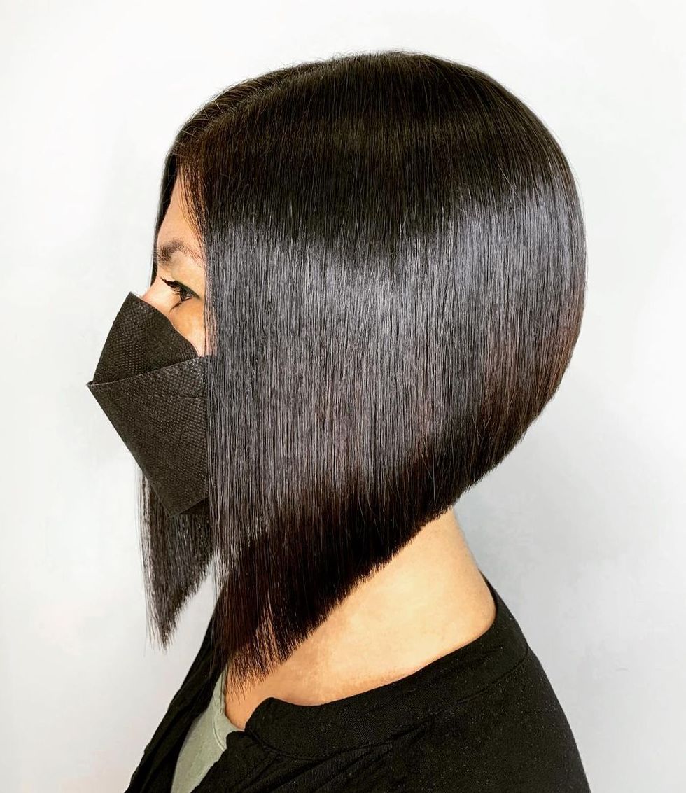 Angled Blunt Glossy Black Brown Bob